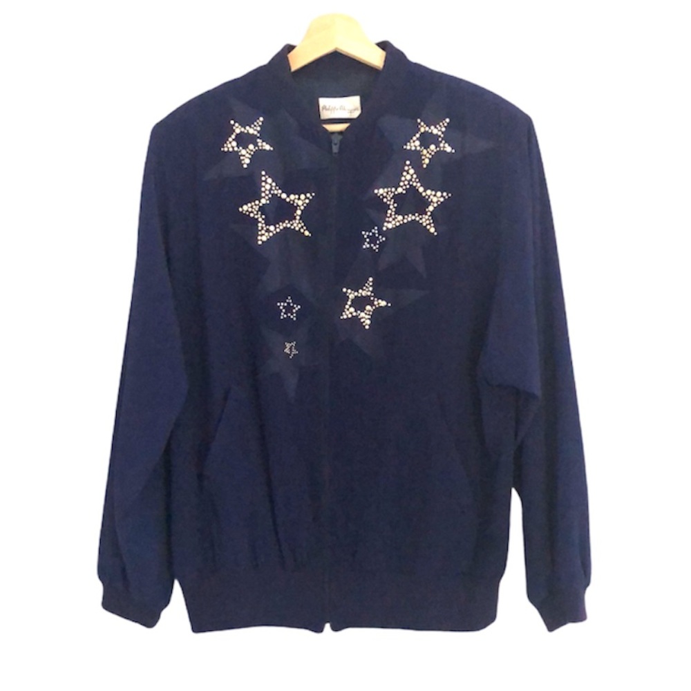 Vintage 90s Bomber Jacket Indigo Stars L/XL